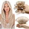 LaaVoo Extension Tessitura Capelli Veri Biondo Highlight Geniale Weft Ultra Sottile Aggiornata, Remy Lisci 50g 40cm, Leggere e Invisibili, Feste e Quotidiano #18/613