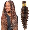 Evaxilc 28 28 Inch Human Hair Extension Deep Wave Bulk Human Braiding Hair for Boho Braids Capelli Umani Unprocessed No Weft Bulk Braiding Hair P4/30 Highlight Brown 2 Bundles Total 100g