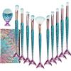 Niziyi, set di 11 pennelli da trucco a tema sirena, con morbide setole in nylon, ideali per fondotinta, cipria, creme colorate per sopracciglia, eyeliner, fard e correttore, con pochette