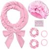 BUTBU Bigodino per Boccoli, Fascia Bigodino 6 Kit Fai da Te, Con Cuffia di Seta, Senza Calore, Con Fascia per Capelli, Morbido, per Salon Barber, Capelli Medi Lunghi- Rosa