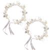 Pastoralist Flower Girl Hair Accessorio, 2 pezzi Copano di Flower Girl, fascia per perle in metallo con nastro, accessorio per capelli per compleanno, festa, prima comunione, matrimonio