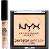 NYX Professional Makeup Can't Stop Won't Stop Correttore Tonalità 4 Light Ivory Liquido Multiuso 3,5ml + Cipria Tonalità 02 Light Polvere Opacizzante Levigante Finish Matte Lunga Tenuta - Set da 2