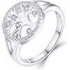 JO WISDOM JO WISODM Anelli Albero della Vita Argento 925 Donna, Anelli Yggdrasil Famiglia Amuleto con Zirconia cubica Placcato in Oro Bianco