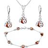 AMBEDORA Grande set di coccinelle da donna in argento fine 925 color cognac ambra baltica color cognac, braccialetto con collana e orecchini, Argento sterling, ambra