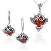 AMBEDORA Wise Owls, set di gioielli da donna, in argento Sterling ossidato, ambra baltica color cognac, ciondolo in argento con collana e orecchini, Argento sterling, Ambra