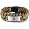 KBNSUIAN Braccialetto da uomo in paracord massonico intrecciato fatto a mano, con emblemi muratori, gioiello per muratura, marrone, 22,9 cm, 9 inches, Paracord