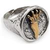 Damiano Argenti Anello Chevalier Tondo in Argento Sterling 925 Martellato con Corno Portafortuna con Corona in Argento Placcato Oro
