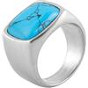 PAMTIER Uomo Donna Anello con Pietra Quadrata in Acciaio Inossidabile Anelli da Mignolo in Stile retrò Signet Argento Turchese Taglia 25