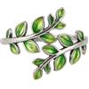 ForFox Anello a foglia smaltata verde in argento sterling 925 anello di foglie cloisonne per donna aperto regolabile