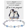 Bramart Bracciale Donn FIdanzata Moglie Pietre di Zirconia Blu Regalo per lei Finitura Oro Bianco Argento 925 Idee Regali Compleanno Natale Anniversario - Cofanetto con DEDICA incluso (Pinguino Pietre Blu)