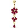 Monster Piercing - Piercing per Ombelico in Argento Sterling Placcato Oro Giallo 18 K con Foglia Pendente a Forma di Fiore Rosso