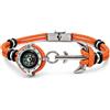amorili Bracciale Uomo con Bussola Ancora e Corda in Acciaio Inox - Simbolo Nautico Marino - Idea Regalo Mare Estate - Braccialetto Uomo Elegante (arancio)