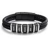 Jeweidea Bracciale Personalizzato da Uomo in Pelle PU con Incisione Nome Bracciale Regolabile con Perline in Acciaio Inossidabile per Papà Regalo della Festa del Papà