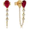 Zayka Jewelry Orecchini donna pendenti lunghi con catenella con pietra rossa in argento 925 placcati oro giallo 18K carati