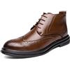 DAO-UPPSE Stivaletti da uomo in pelle con punta a coda di rondine, chiusura con cerniera laterale e lacci, for abbigliamento casual da lavoro, nei colori nero e marrone.(Brown,39 EU)