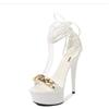 Omeslike PehuqfY Sandali da donna a spillo punta tonda in pelle verniciata con plateau e tacchi alti sexy da lavoro quotidiano casual tacco alto altezza 15 cm, bianco, 39