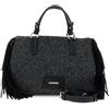 CAFèNOIR - Borsa Con Manici In Maglia Con Frange Di Lana Laterali, Da Donna, Colore Nero, Taglia Unica