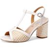 QUEEN HELENA Sandali T-Bar con tacco Largo Casual Eleganti Donna ZM9936 (Bianco, Sistema Taglie Calzature EU, Adulto, Donna, Numero, Media, 38)