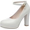 Lroey Reoly Décolleté con Tacco Largo da Donna, Pompe al Tallone Alto Punta Rotonda Fibbia Scarpe da Sera con Plateau con Cinturino alla Caviglia Semplici Aycdhr Bianco Numero 43 EU