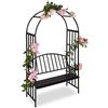 BAKAJI Panchina 2 Posti con Arco da Giardino per Piante Rampicanti in Metallo, Pergolato Griglia per Rose e Piante Colore Nero, (115 x 50 x 205 cm)