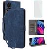 IUQXU Cover per TCL 505 Libro con Pellicola Vetro Temperato [Blocco RFID] Antiurto Supporto Custodia in Pelle Portafoglio per TCL505 Blu