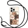 Yimctoie Anime Cover con Cordino per Xiaomi Redmi 14C 6.88 Pollice, Custodia Capybara Cartoon Cute Disegno con Collana Tracolla Laccio Collo Ultra Sottile per Cellulare Morbido TPU Antiurto Case, nero