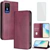 OUEAYIEN Cover per TCL 501 Custodia a Libro con Vetro Temperato Blocco RFID Antiurto Pelle Portafoglio Porta Carte Supporto Stand Vintage Flip Custodia per TCL501 Bordeaux