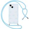 Krdvekm Custodia con Cordino per iPhone 15 6,1, Trasparente Aesthetic Papillon Disegni Summer Cute Motivo Cover con Collana Bumper Case Protezione della Fotocamera Cellulare per Femmina, Blu