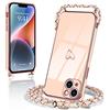 Micoden Cover Cordino per iPhone 14 Amore Cuore Donne Morbido Silicone Ultra Sottile Case con Protezione fotocamera Antiurto AntiGraffio Custodia con Regolabile Collana rosa