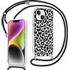 Kueqeay Custodia con Cordino per iPhone 14/iPhone 13 6,1, Trasparente Aesthetic Modello Leopardo Nero Disegni Cover con Collana Antiurto Case Regolabile Cellulare Girocollo per Femmina, 01