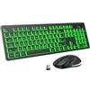 KOPJIPPOM Tastiera e mouse wireless con stampa grande, tastiera retroilluminata a 7 colori, tasti con lettere oversize, facile da vedere e digitare, tastiera e mouse ricaricabili con tasto luminoso, compatibile