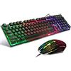 BAKTH Tastiera e Mouse da Gioco, Arcobaleno LED Retroilluminato USB per Videogiochi o Lavoro, Paragonabile a Una Meccanica