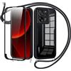 Jrkvniv Cover per Xiaomi 13T 5G/Xiaomi 13T Pro 5G con Cordino,360 Gradi Trasparente Custodiacon con Protezione Schermo Integrata,Bumper Rugged Custodia con Regolabile Tracolla Corda Collana -Nero