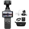 DJI Osmo Pocket 4 Combo Essential, fotocamera stabilizzata tascabile per vlog, CMOS da 1″ e 4K/240fps, 107 GB di memoria integrata (Supporto Tracolla+ Spina di ricarica)