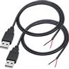 Riertostng Cavo di alimentazione USB-A, spina a 2 poli con estremità aperta, cavo di alimentazione per dispositivi USB da 5 V/3 A o riparazione fai da te
