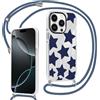Kueqeay Custodia con Cordino per iPhone 16 Pro 6,3, Trasparente Aesthetic Modello Stelle Blu Disegni Cover con Collana Antiurto Case Regolabile Cellulare Girocollo per Femmina, 05