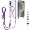FERLAN Magnetica Cover per Samsung Galaxy S24 Plus con Cordino, Compatibile con MagSafe, Custodia Traslucida PC Sottile TPU Antiurto Protettiva Case con Corda Collana Tracolla Laccio, Viola