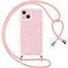 Krdvekm Custodia con Cordino per iPhone 15 6,1, Trasparente Aesthetic Papillon Disegni Summer Cute Motivo Cover con Collana Bumper Case Protezione della Fotocamera Cellulare per Femmina, Rosa