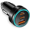 GemCoo 4-Porte Caricatore Auto USB Accendisigari USB Caricabatterie, 78W Caricabatterie Auto Cellulare Dual PD+QC3.0 Adattatore con LED, Compatibile con iPhone, Android, Samsung (Doppio PD)