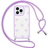 Krdvekm Custodia con Cordino per iPhone 15 Pro 6,1, Trasparente Aesthetic Papillon Disegni Summer Cute Motivo Cover con Collana Bumper Case Protezione della Fotocamera Cellulare per Femmina, Viola