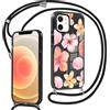 Kueqeay Custodia con Cordino per iPhone 12 Pro/ 12 6,1, Trasparente Aesthetic Modello Fiore Rosa Disegni Cover con Collana Antiurto Case Regolabile Cellulare Girocollo per Femmina, 03