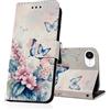 DiaryTown Cover per iPhone 17e / iPhone 16e Custodia in PU Pelle a Libro Motivo Flip Caso Magnetica Portafoglio Carta Slot Antiurto Protettiva Cover per iPhone 16e 2025 - Fiore Rosa Farfalla Blu
