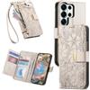 Ysnzaq Portafoglio Cover per Samsung Galaxy S26 Ultra HY Bianco | Motivo Floreale in Rilievo Libro Cover, Pelle PU Flip Case con Porta Carte, Laccio, Stand per Samsung S26 Ultra