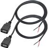 Riertostng Cavo USB A 2 Pin Bare Wire 3FT, USB A Femmina Pigtail Open End Power Cavo, per dispositivi USB da 5 V/3 A, Installed o fai da te Replace Repair