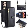 Arseaiy - Custodia a portafoglio per Oppo A9 2020/A11/A5 2020/A11X con tracolla, borsetta magnetica con cerniera, in pelle PU antiurto con supporto, custodia per telefono nera