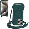 FMPCUON FNPCUON Cover Magnetica Silicone per iPhone 16 Pro con Cordino,Compatibile con MagSafe,Custodia con Laccio Collana Tracolla Collo Sottile TPU Antiurto Protettiva Case con Corda.Verde