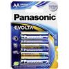 Panasonic Batterie Stilo AA Evolta, Blister 4, Blu