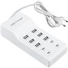 GOMETY Caricatore USB a 10 porte, 50 W, 5 V, caricatore USB multiuso, 10 porte, ricarica rapida per telefoni cellulari, tablet, console di gioco, spina (UE)