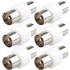 Jopto 6PCS Placcato Argento Antenna TV Maschio a Maschio Adattatore Spina Dritto RF Coassiale Bianco
