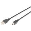DIGITUS Cavo USB 2.0-1,8 m - USB A a tipo Mini B (5 pin) - 480 Mbps - Cavo di collegamento per PC, notebook, fotocamere o hub - Polybag - Nero